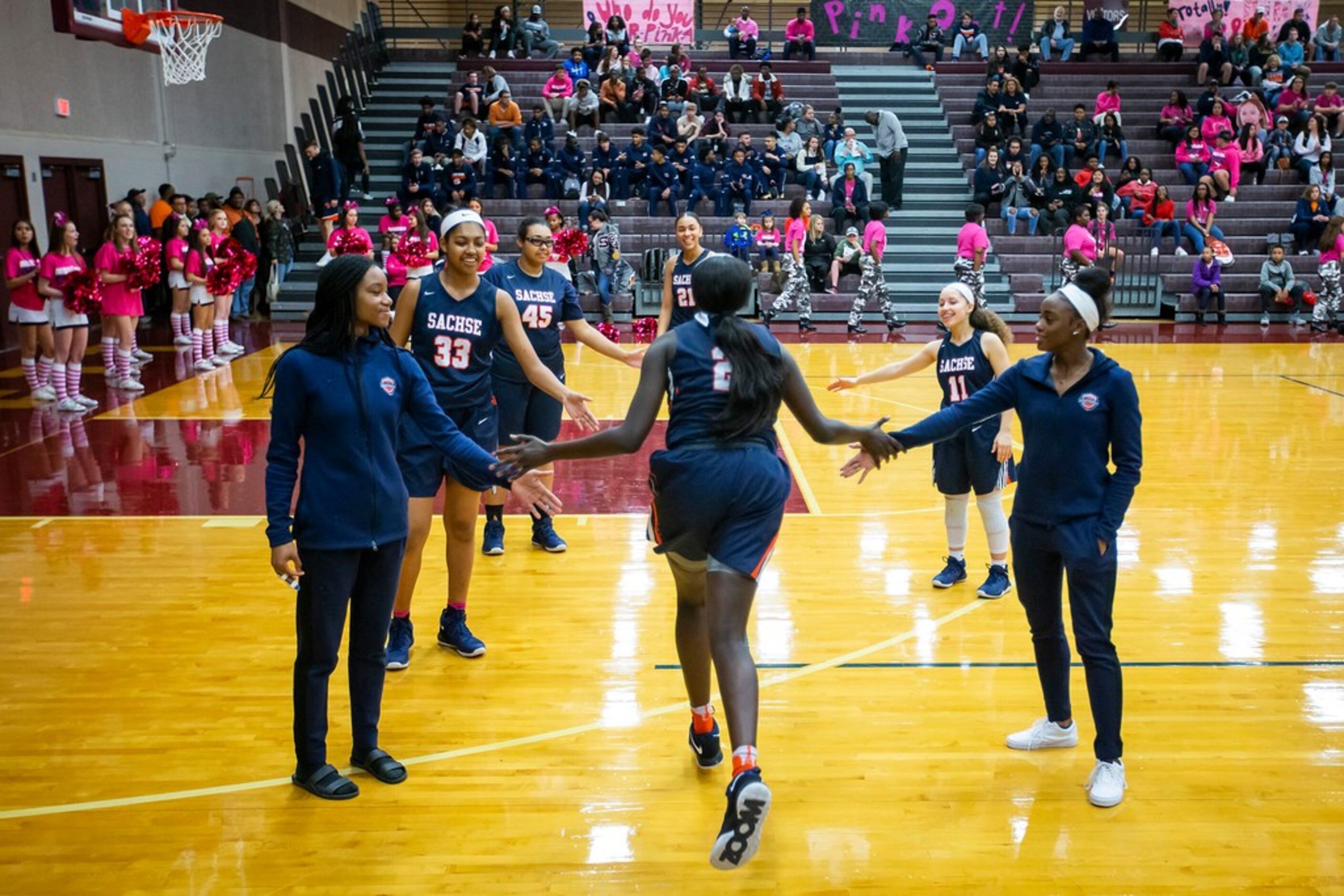 Sachse center Adhel Tac takes the court for a District 10-6A girls basketball game against...