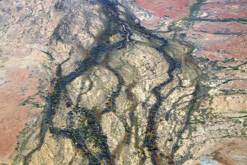 An otherworldly view of the tributaries that turn the usually-dry saltpan of Kati...