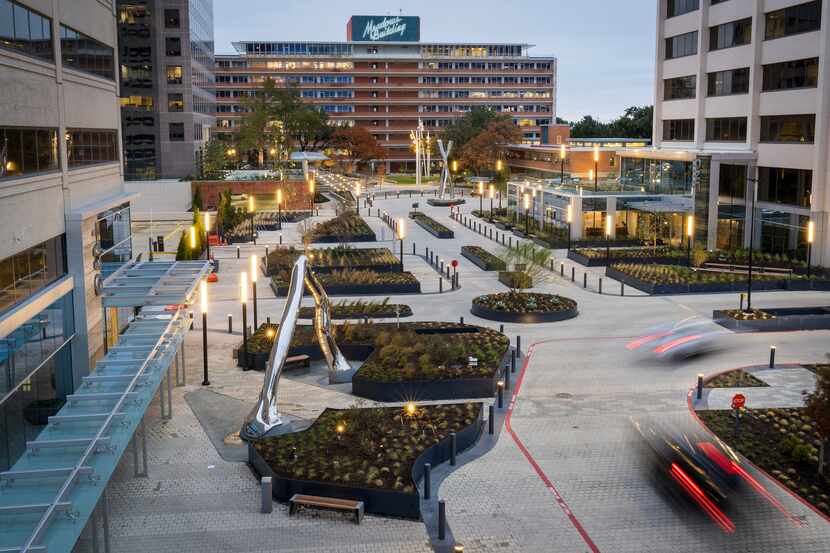 A view of the new plaza after a $50 million makeover of the Energy Square office campus.