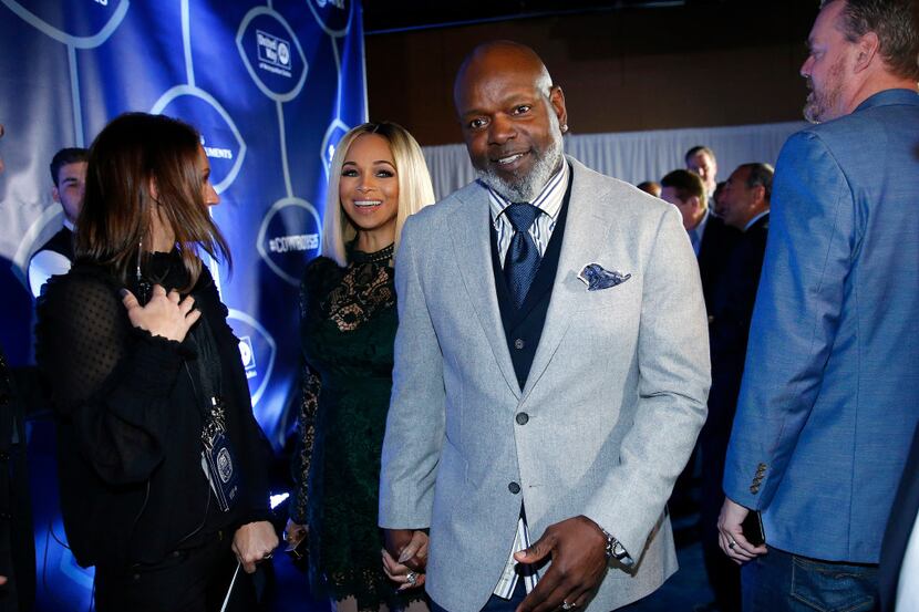 Former Dallas Cowboys football player Emmitt Smith ands wife Pat arrive on the Blue Carpet ...