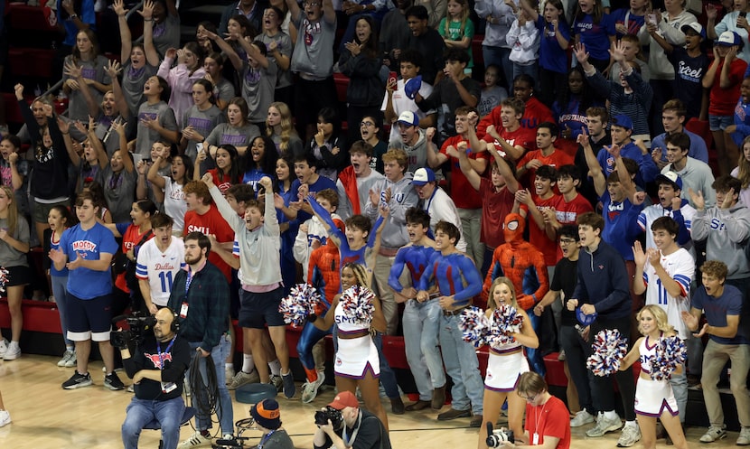 An energetic SMU fan base show their support during the 3rd set of the Mustangs' match...