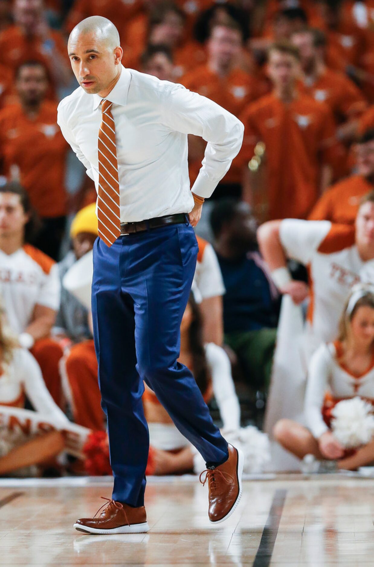 Texas Longhorns head coach Shaka Smart works the sideline during the second half of a...