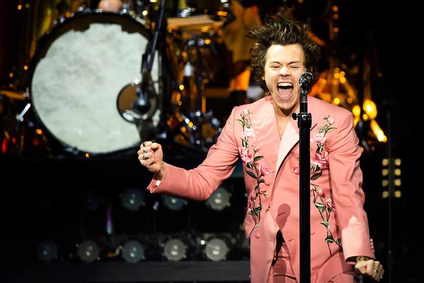 Harry Styles performs at the American Airlines Center on Tuesday, June 5, 2018, in Dallas....