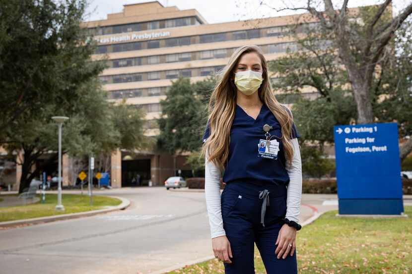 Breanna Pierce, a 26-year-old respiratory therapist at Texas Health Dallas, poses for a...