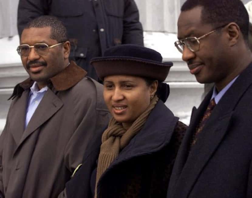 Kadiatou Diallo is flanked by her brothers as she arrives to the courthouse for the murder...