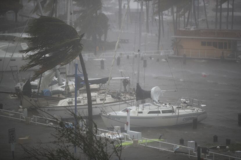 Boats ride out Hurricane Irma in a marina on September 10, 2017 in Miami, Florida. Hurricane...