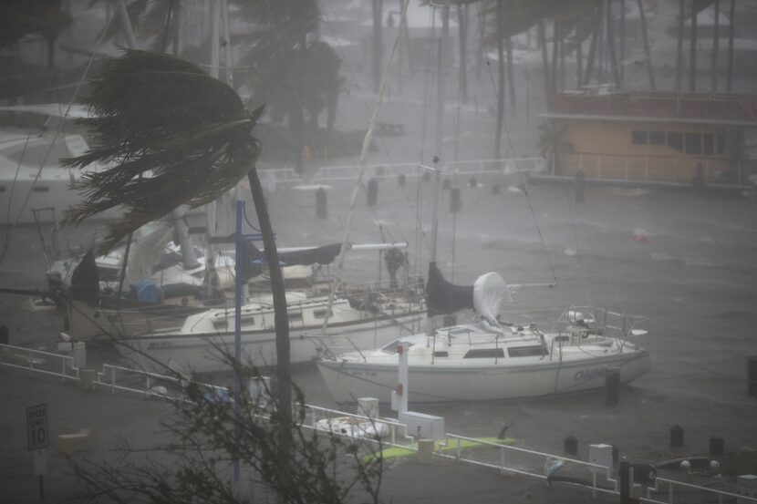 Boats ride out Hurricane Irma in a marina on September 10, 2017 in Miami, Florida. Hurricane...