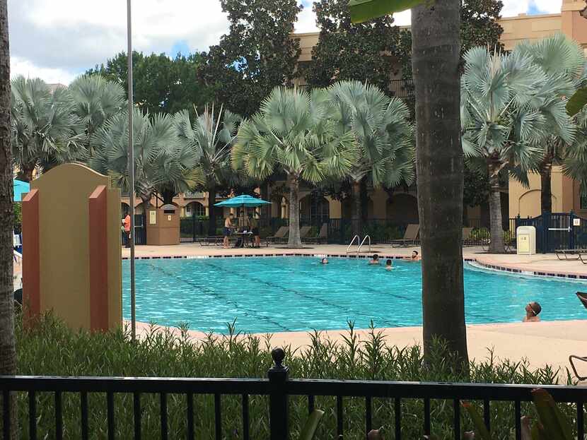 A view of the pool at the Coronado Springs Resort in the Disney World complex in Lake Buena...