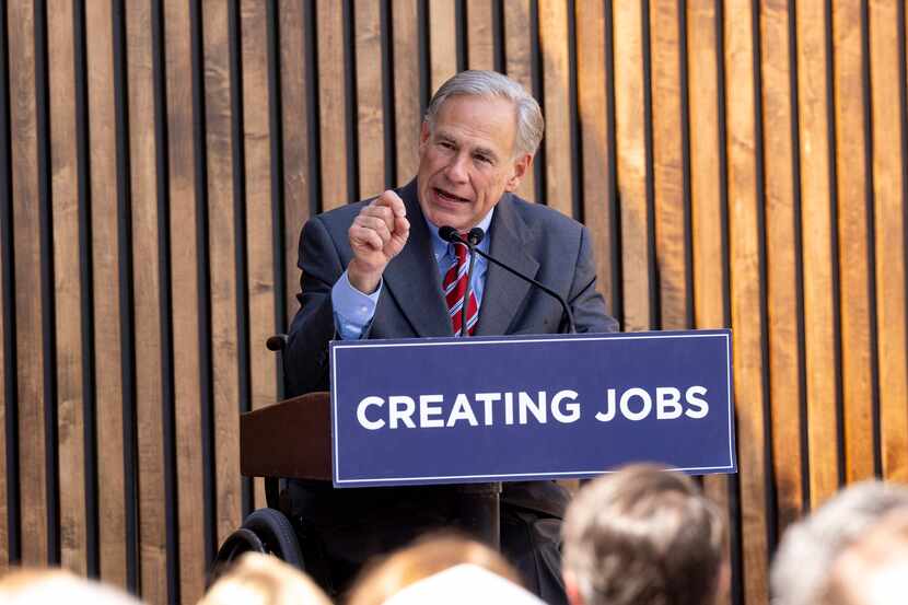 Texas Gov. Greg Abbott speaks during the ribbon-cutting ceremony to celebrate the official...