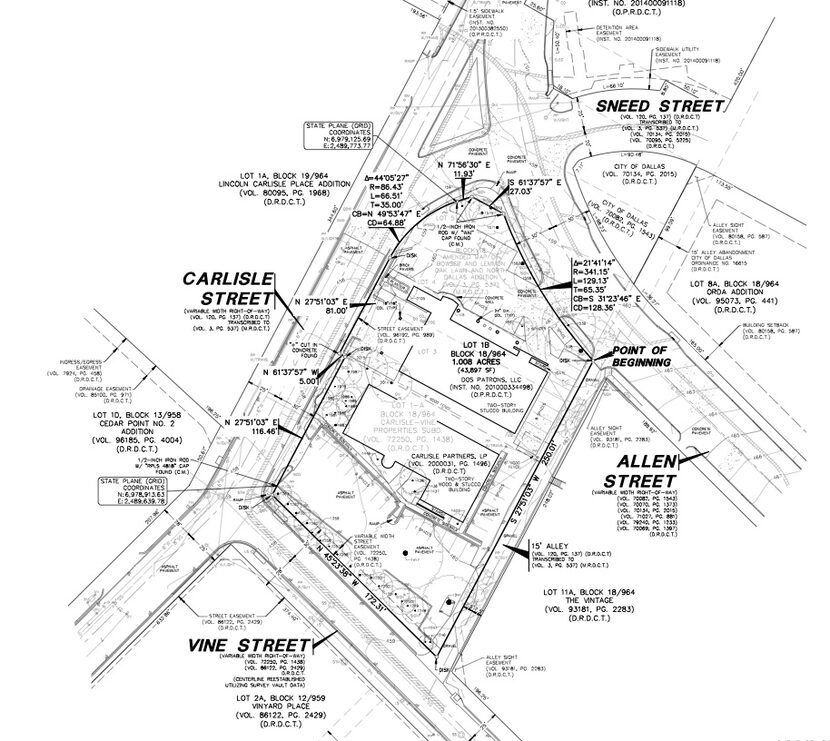  The Crow Residential site is at Carlisle and Vine streets. (City of Dallas)