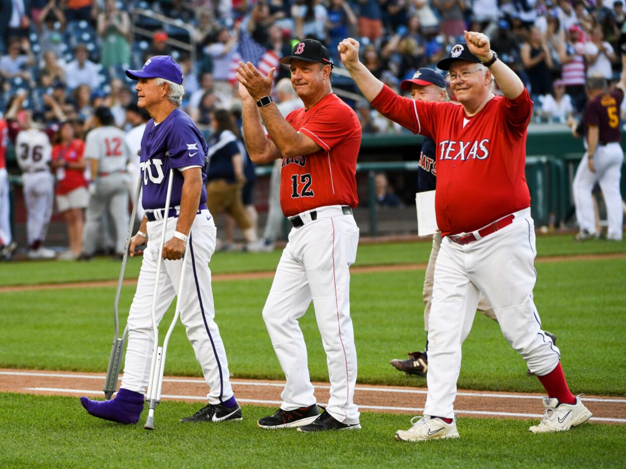 Using crutches, Rep. Roger Williams of Texas was introduced before the Congressional...