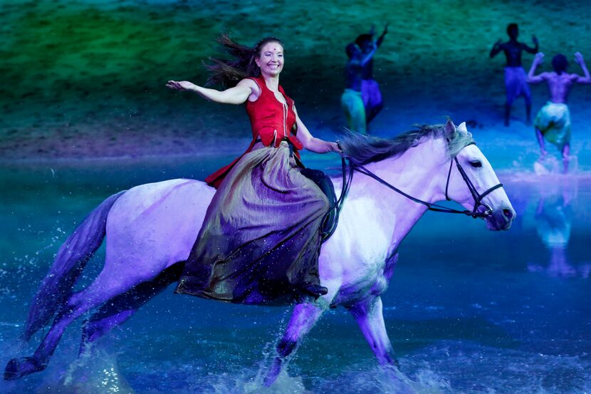 A rider performs during a preview of Cavalia's production Odysseo in Frisco, Texas on Jan....