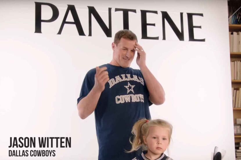 Cowboys tight end Jason Witten attempts to fix daughter Landry's hair in a Pantene commercial