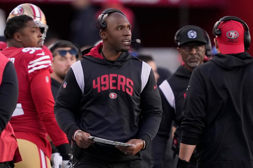 San Francisco 49ers defensive coordinator DeMeco Ryans during an NFL divisional round...