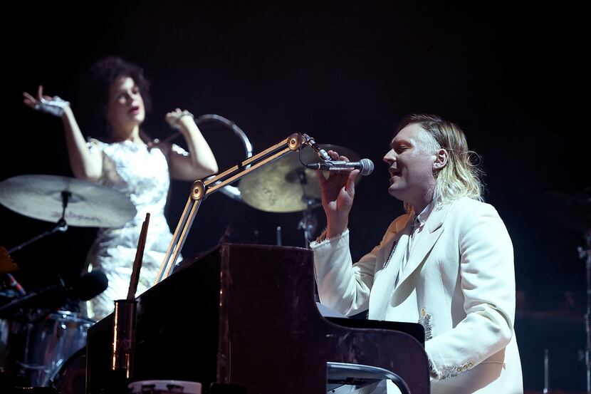 NEW YORK, NY - JULY 22:  Regine Chassagne and Win Butler of Arcade Fire performs onstage at...