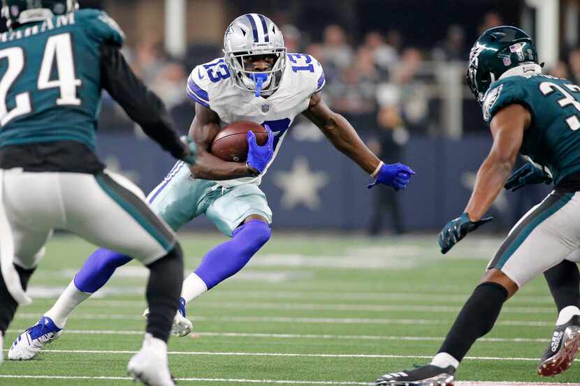 Dallas Cowboys wide receiver Michael Gallup (13) runs with the ball after a pass reception...