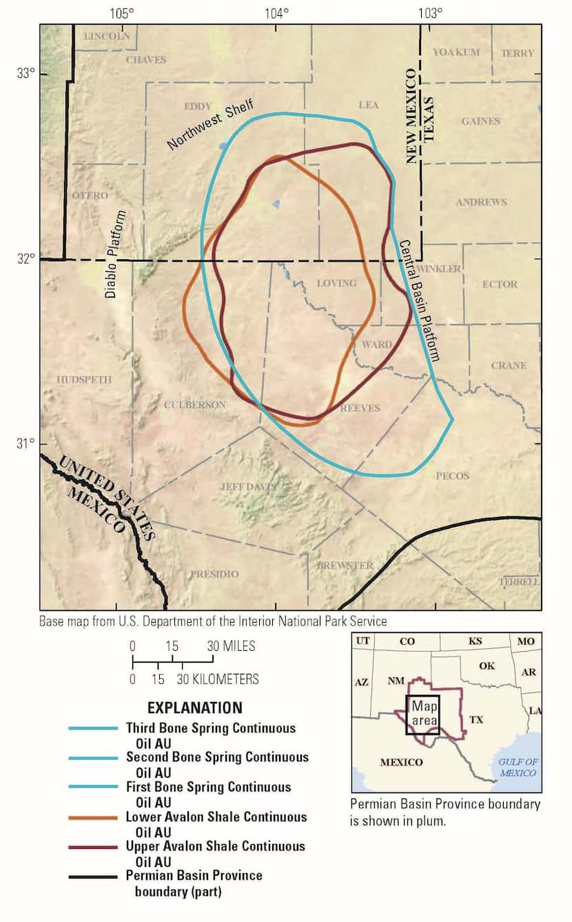 The Wolfcamp Shale and overlying Bone Spring Formation in the Delaware Basin portion of...