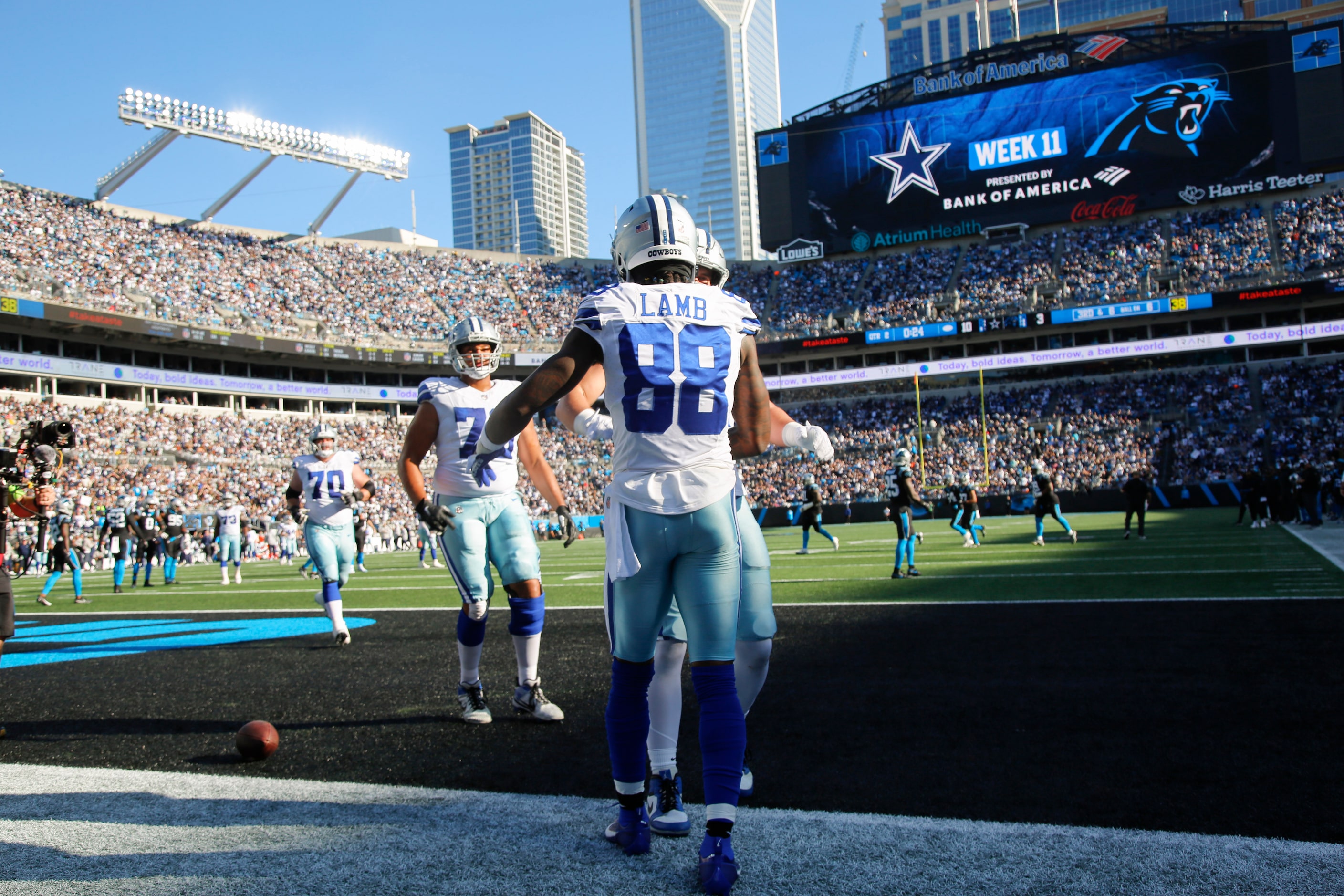 Dallas Cowboys wide receiver CeeDee Lamb (88) celebrates a touchdown during the second...