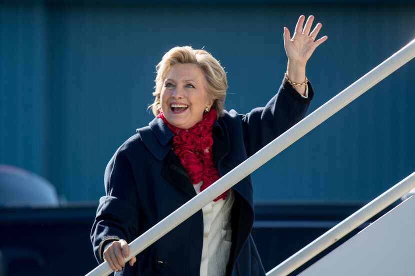 Democratic presidential candidate Hillary Clinton waved to members of the media as she...