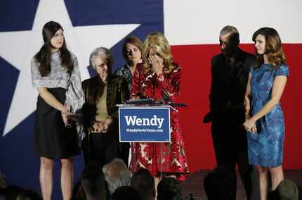 Gubernatorial candidate Wendy Davis cries as she talks about her supporters during an...