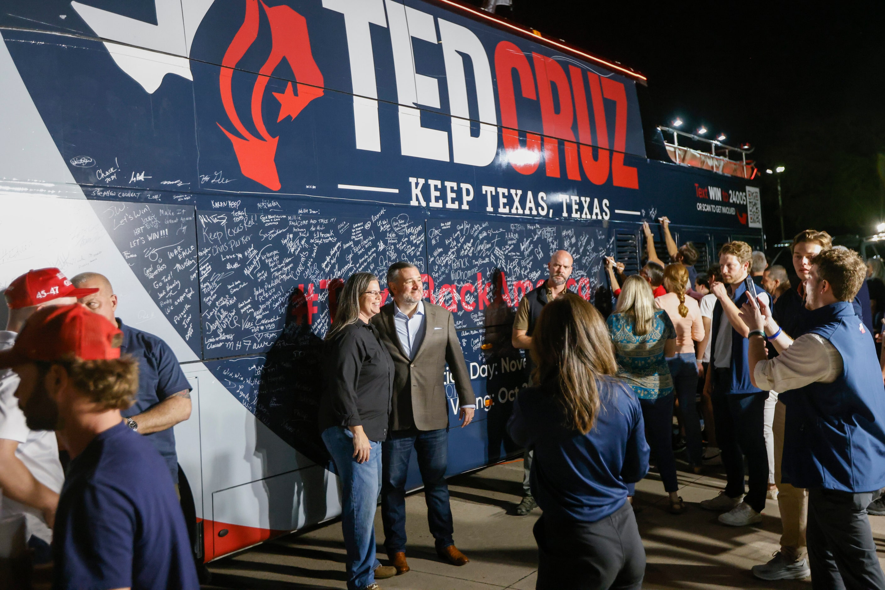 Senator Ted Cruz (R-Texas) poses for photos with supporters after a campaign rally at...