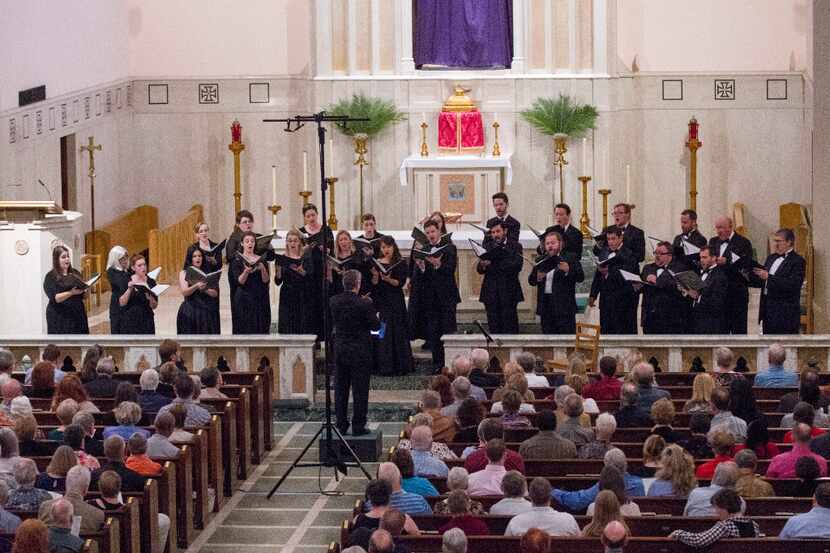 The Orpheus Chamber Singers perform at Saint Thomas Aquinas Catholic Church on April 8, 2017...