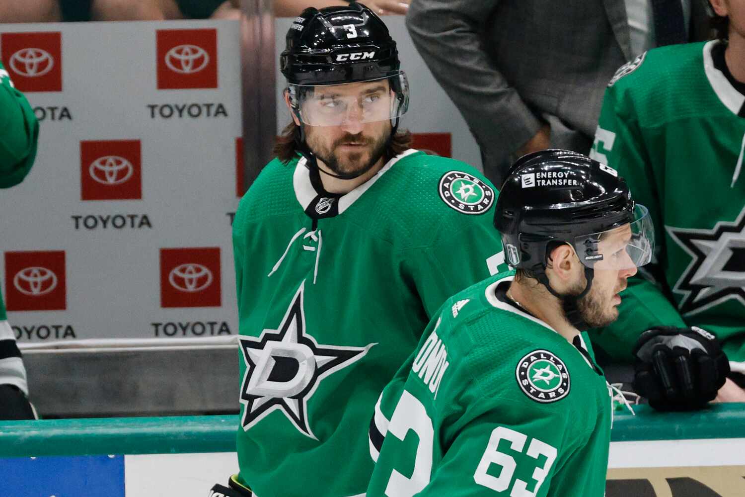 Dallas Stars defenseman Chris Tanev (3) is seen during the first period in Game 1 of an NHL...