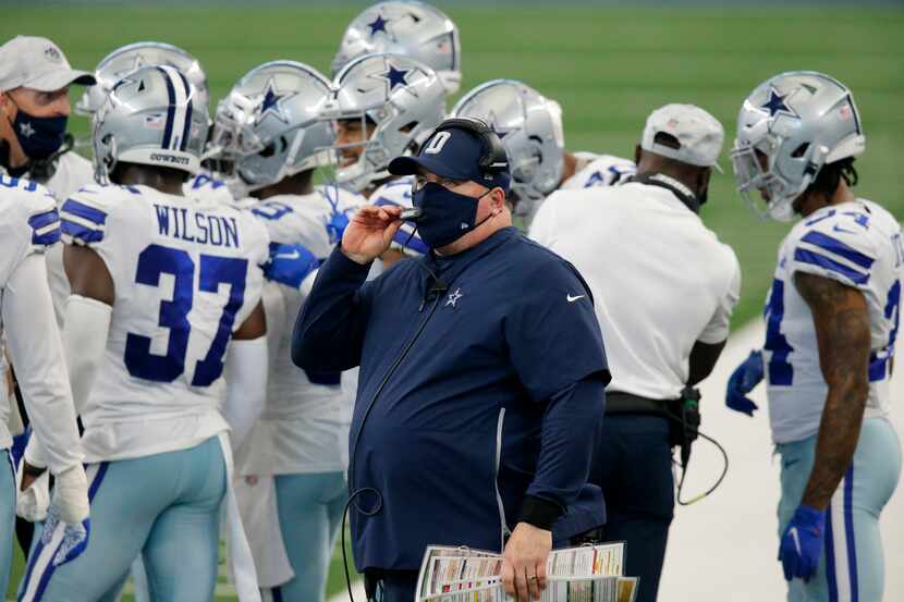 Dallas Cowboys head coach Mike McCarthy is pictured on the sideline after his team scored a...