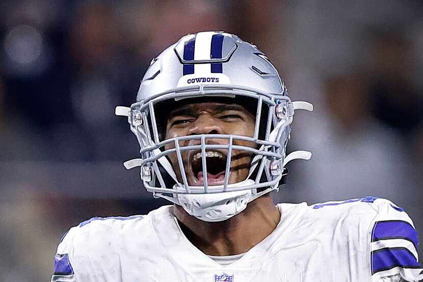 Dallas Cowboys outside linebacker Micah Parsons (11) celebrates his sack of Las Vegas...