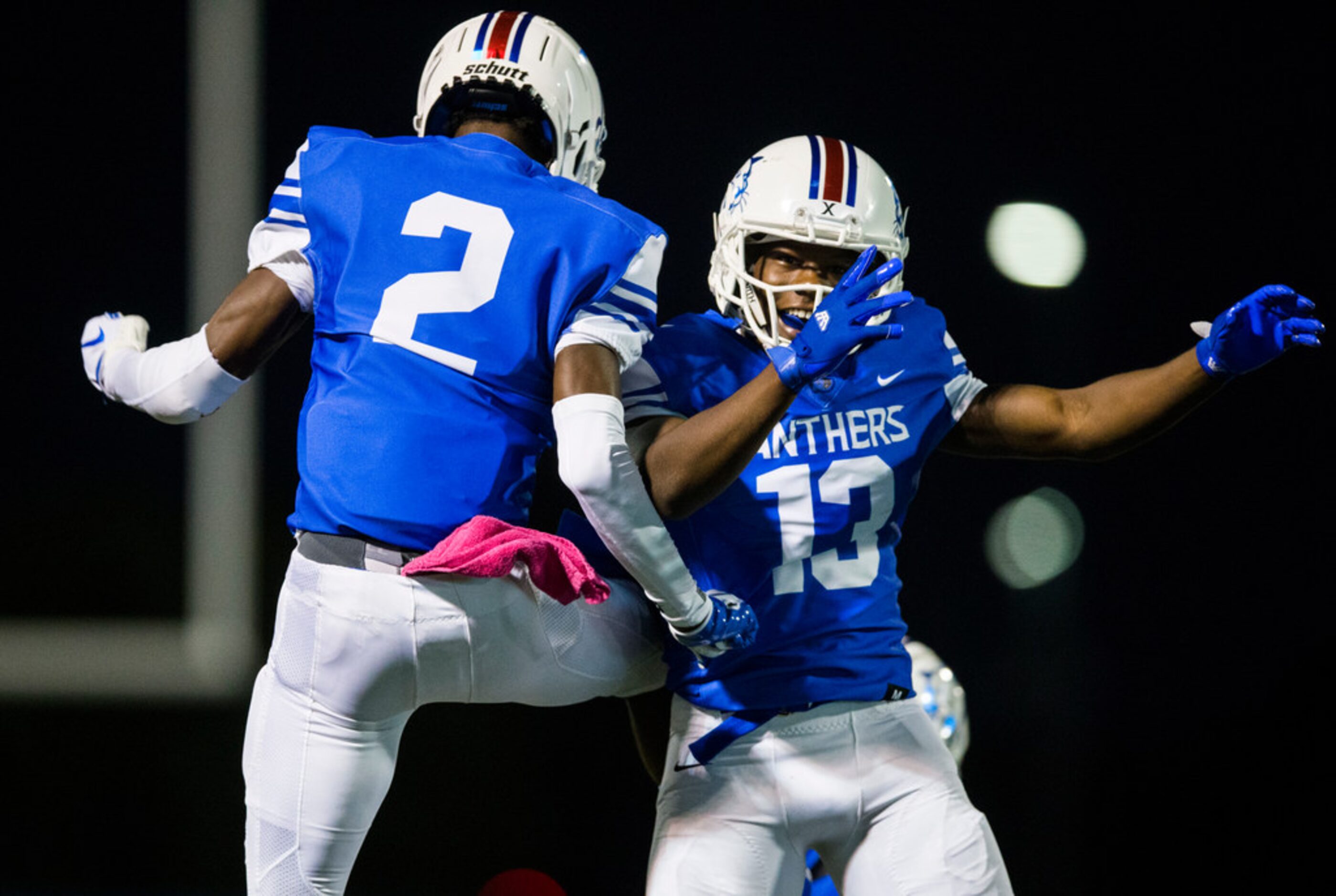 Duncanville defensive back Ennis Rakestraw, Jr. (2) celebrates with wide receiver Roderick...