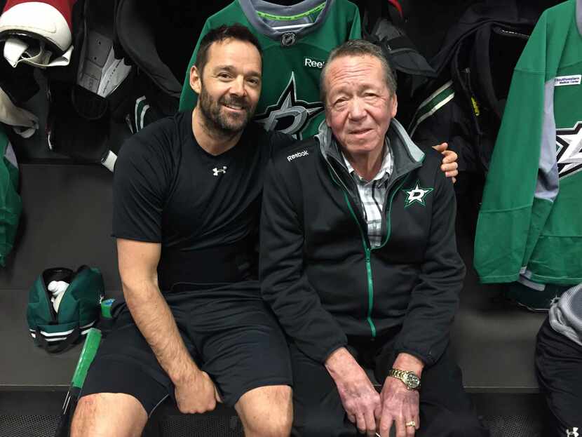 Vern Fiddler and dad Bob during the fathers' annual road trip with the Stars that ended in...