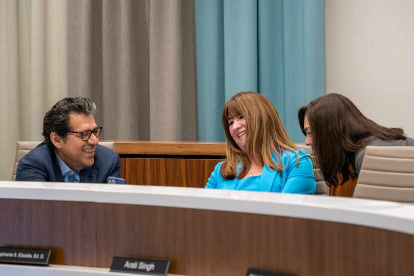 Austin ISD Superintendent Dr. Stephanie Elizalde (center) interacts with Board of Trustees...