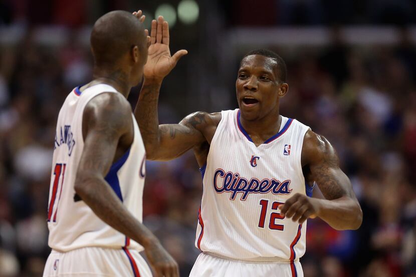 LOS ANGELES, CA - APRIL 16:  Jamal Crawford (L) #11 and Eric Bledsoe #12 of the Los Angeles...