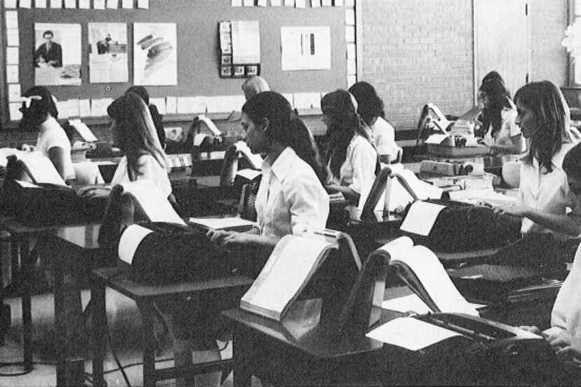 Female students learn to type in this photo from the 1960s. While Bishop Lynch classes...