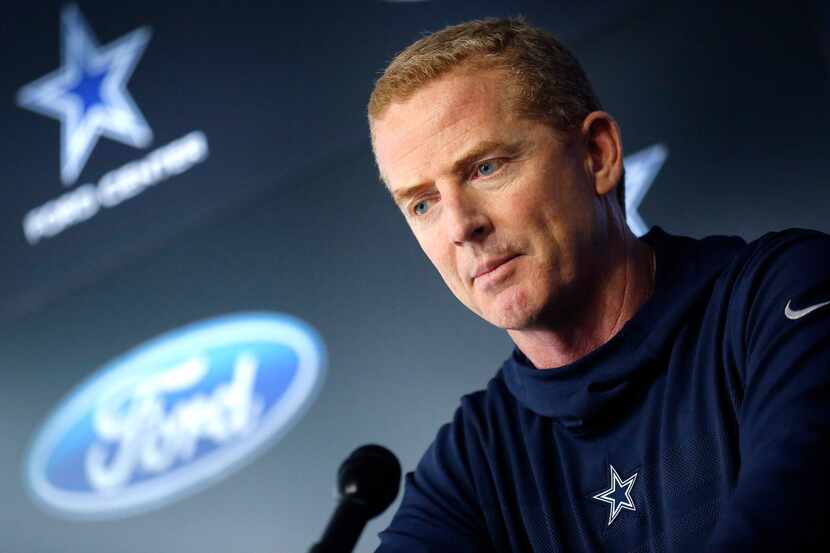 Dallas Cowboys head coach Jason Garrett delivers his season-ending press conference at The...