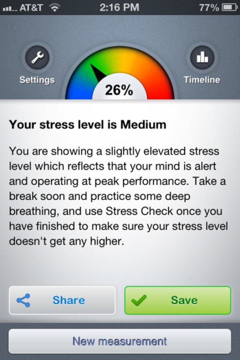 The app Stress Check measures heart rate variability in real time.