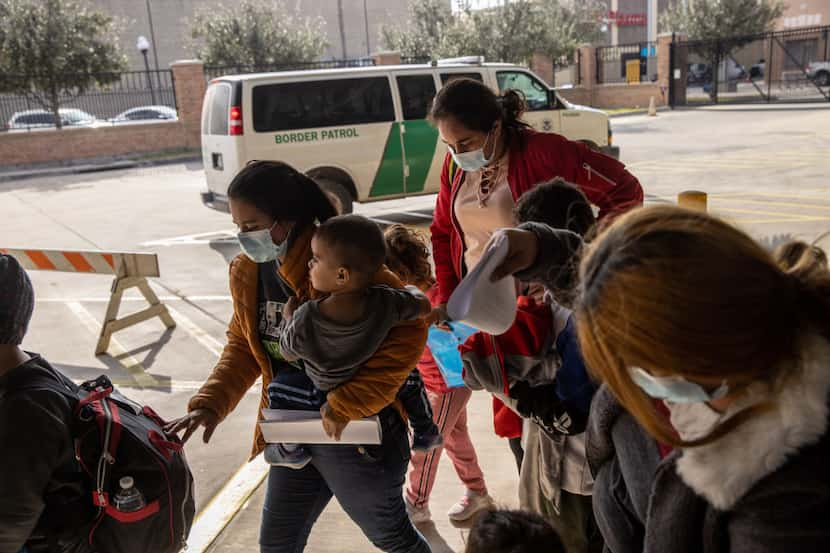 A family from Central America requesting asylum in the United States is released in...