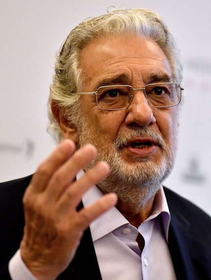 Spanish tenor Placido Domingo speaks during a press conference on July 17, 2017 