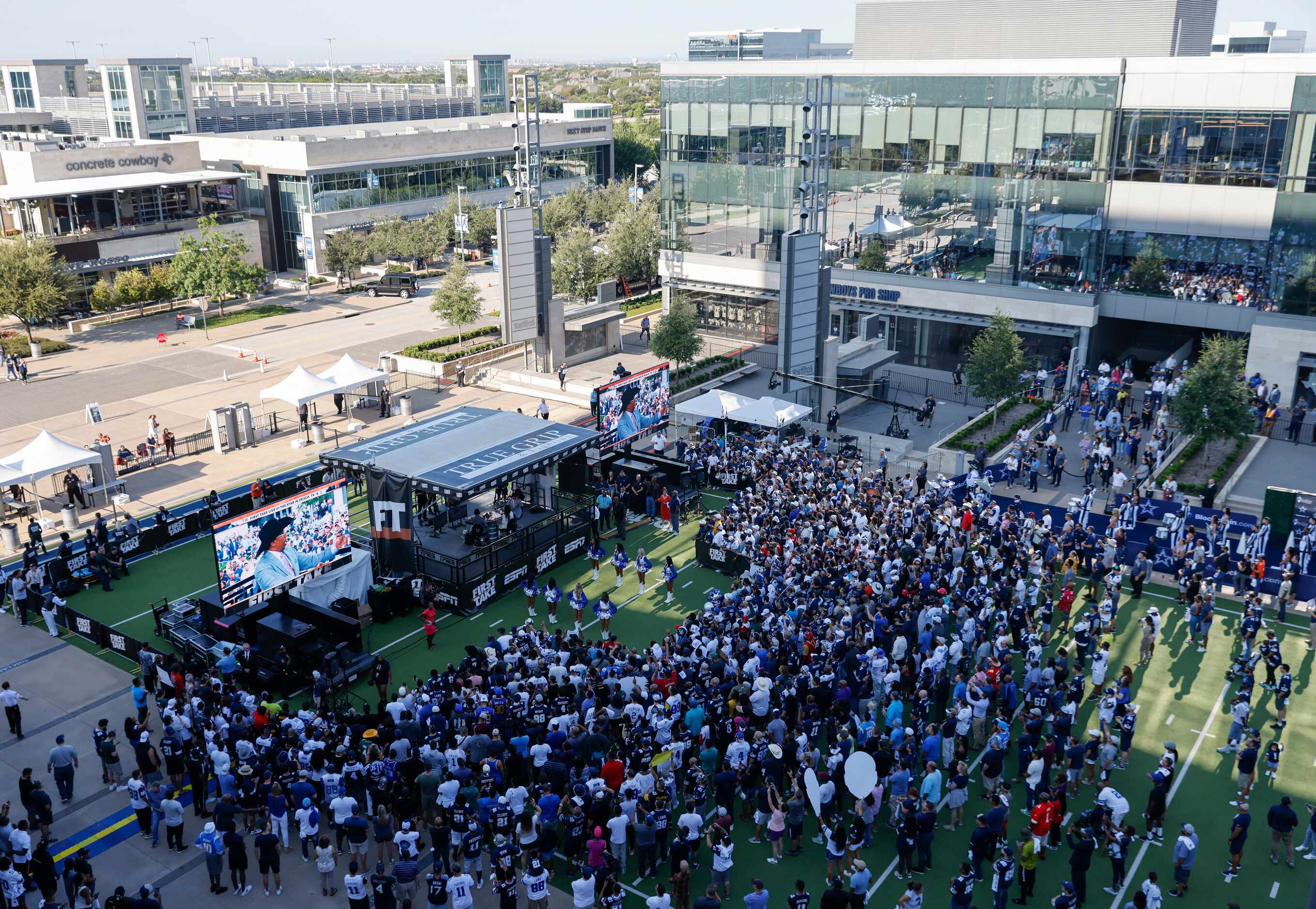 Dallas Cowboys fans gather during the recording of ESPN’s First Take in the Tostitos...
