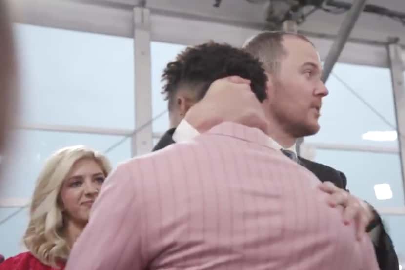 Kyler Murray and Lincoln Riley share an emotional moment at the 2019 NFL draft in Nashville,...