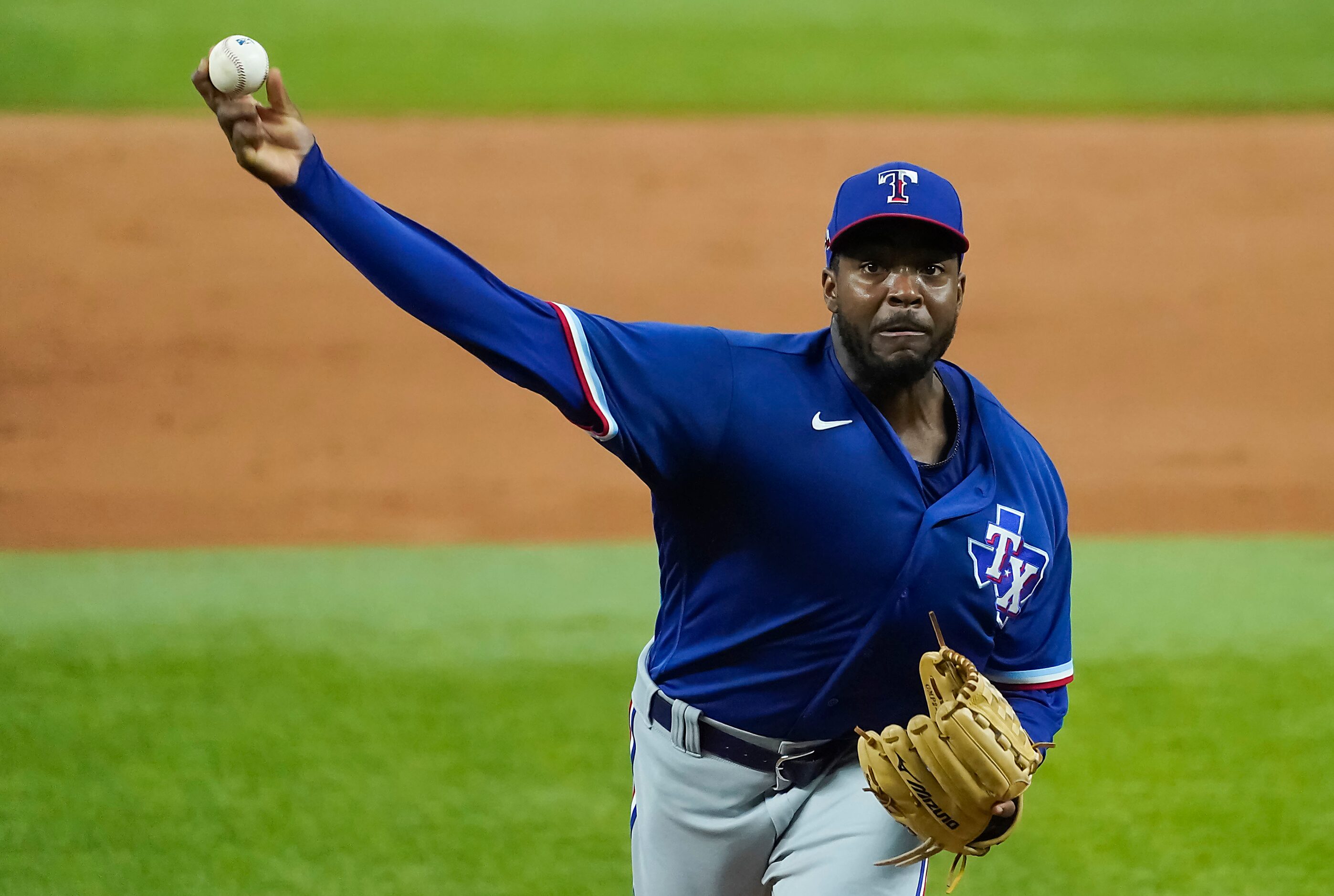 Texas Rangers pitcher Alex Speas delivers during a game between players at the team’s...