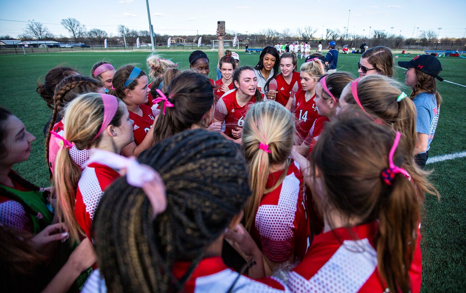 Ursuline’s Kylie Dobbs (6) ramps up her team after their win over St. Agnes at their...