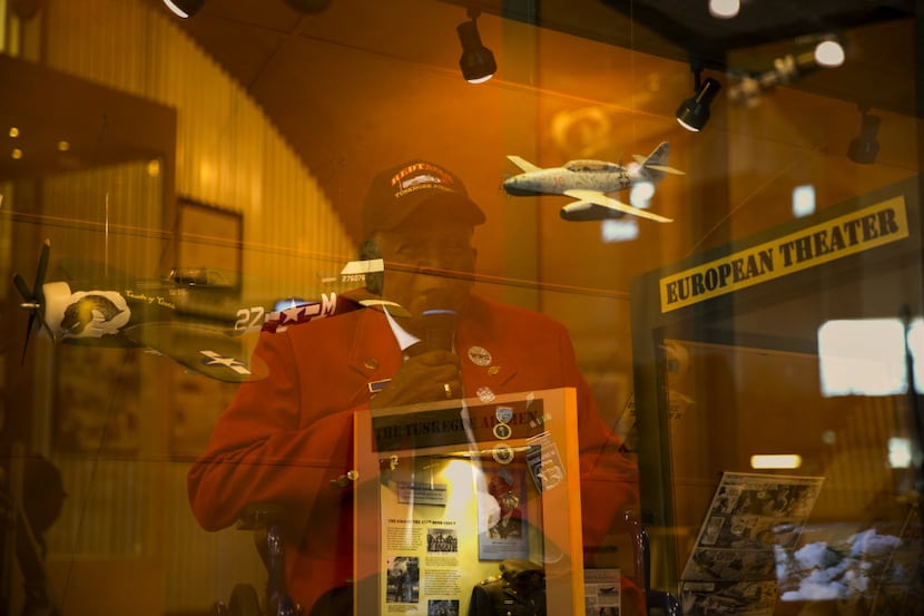 Tuskegee Airman Lt. Calvin Spann spoke at the Frontiers of Flight Aviation Museum in Dallas,...