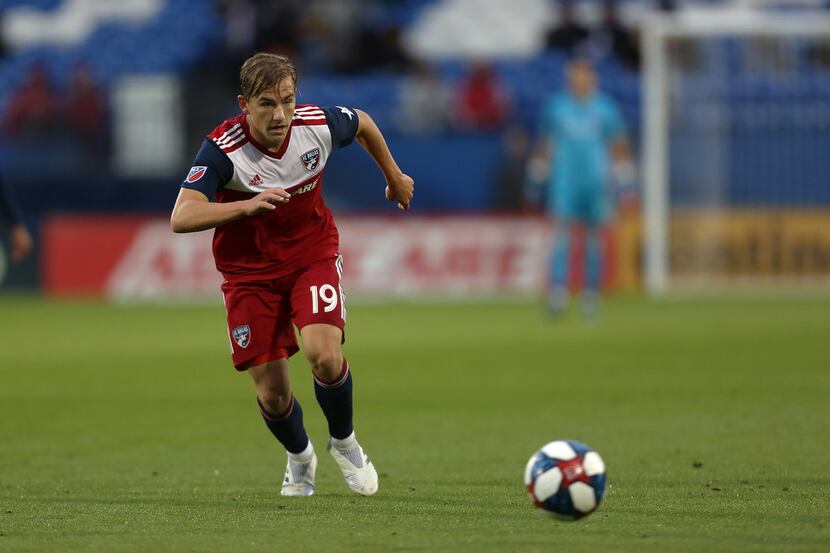 Frisco, Texas: Paxton Pomykal #19 of FC Dallas controls the ball during game between FC...