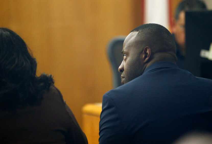 Former Mesquite police Officer Derick Wiley listened to testimony during his trial in the...