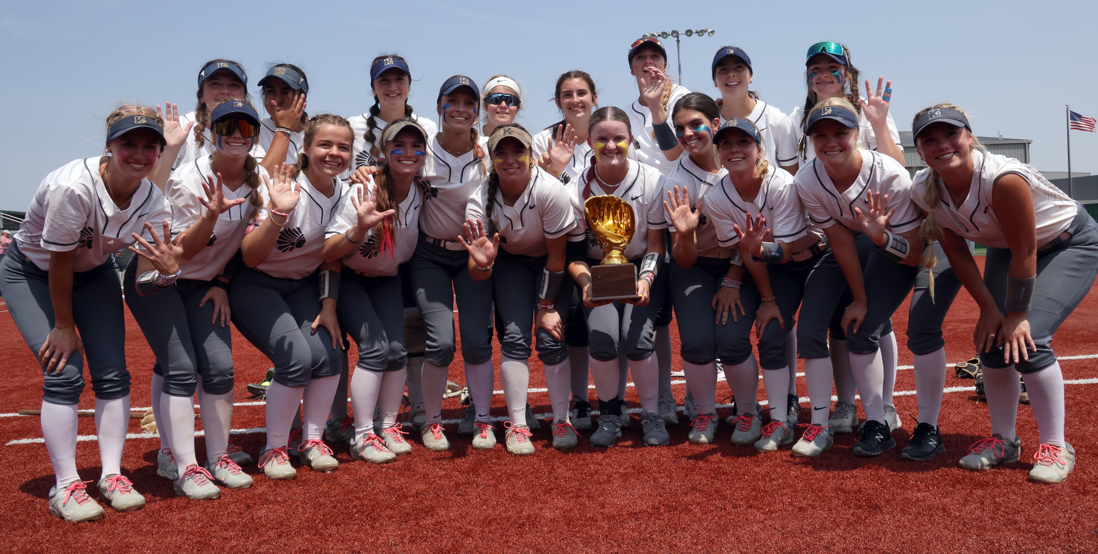 Keller players pose for a team photo following their 5-1 victory over Flower Mound in the...