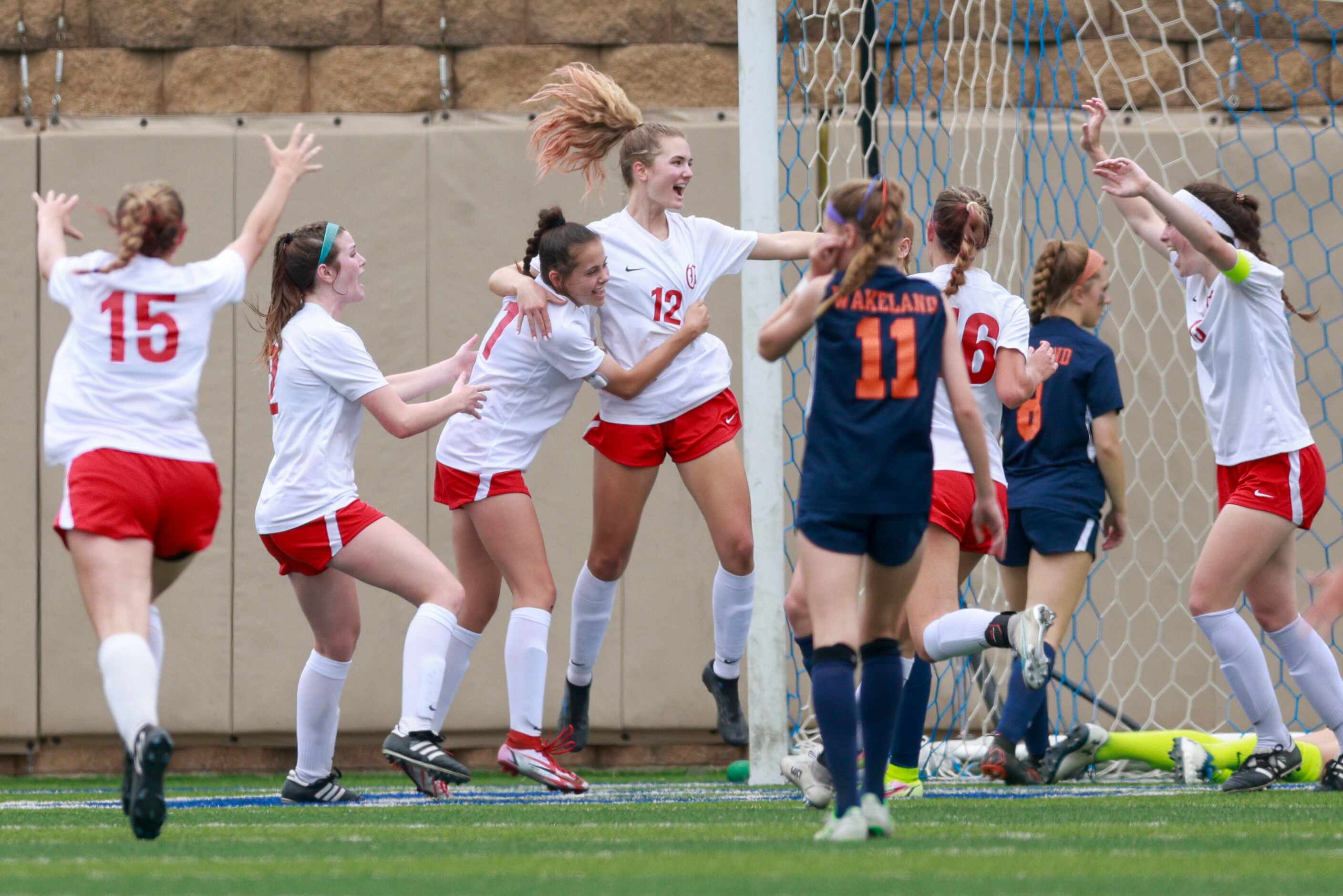 Grapevine celebrates a goal by Grapevine forward Samantha Larsen (12) during the second half...