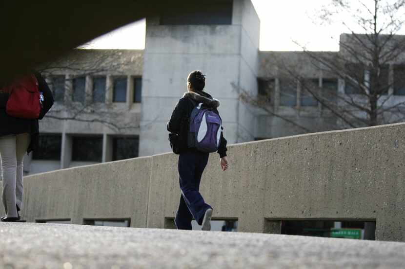 A University of Texas at Dallas student from Carrollton walks onto campus. 