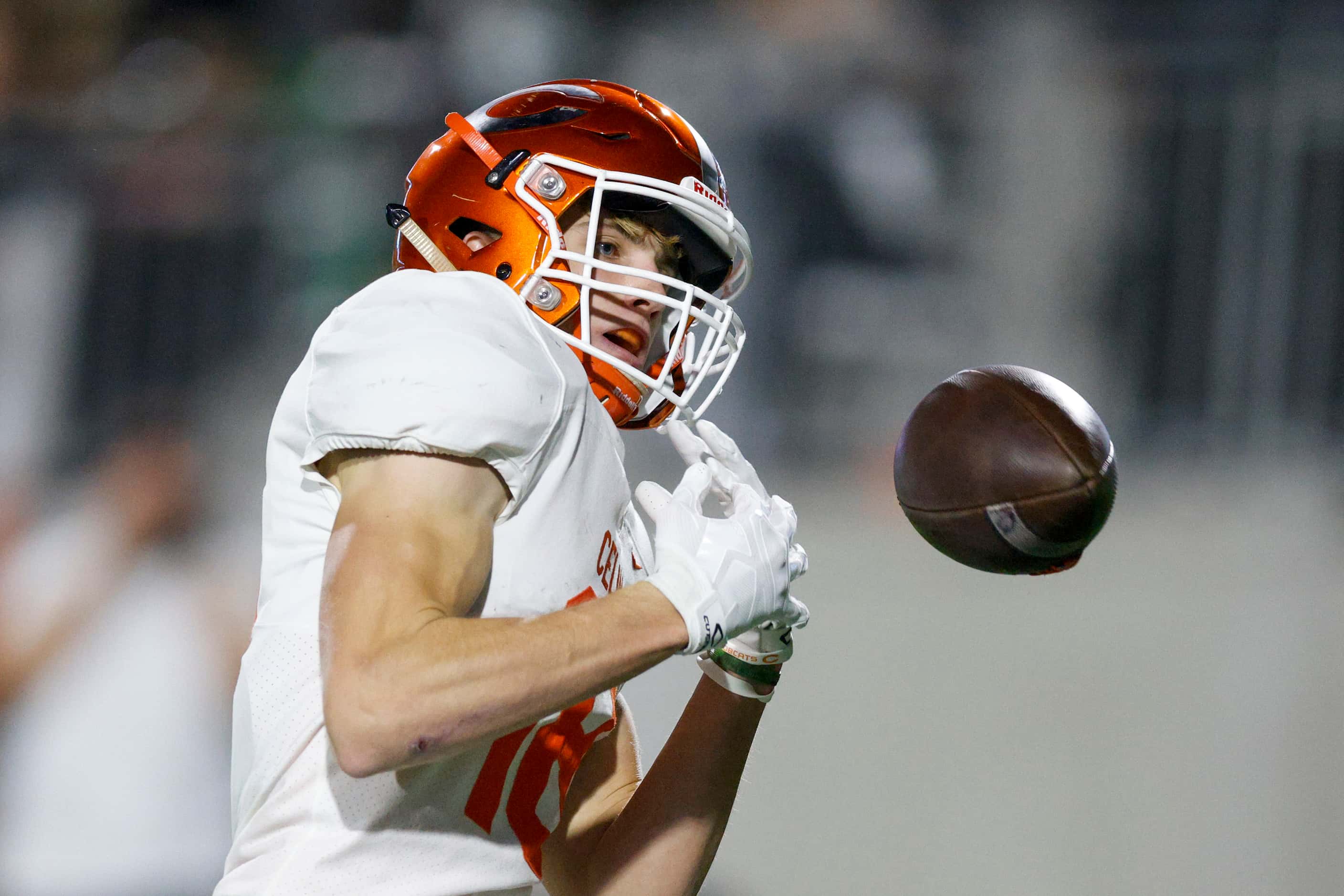 Celina wide receiver Brower Nickel (18) drops a pass during the fourth quarter of their...
