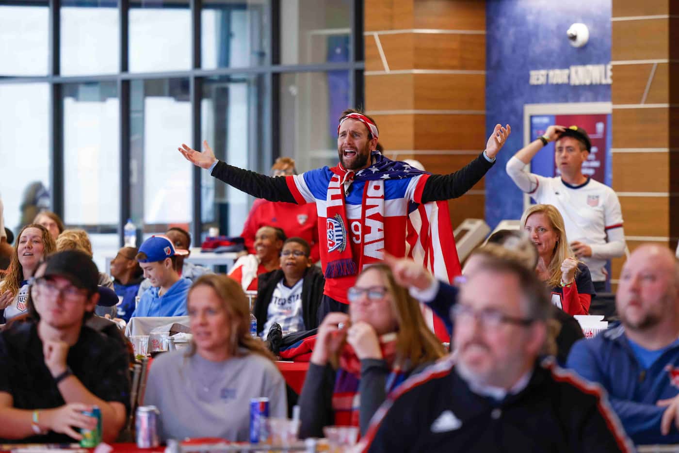Ben Pflederer of Denver reacts to a foul call during a World Cup watch party between the USA...